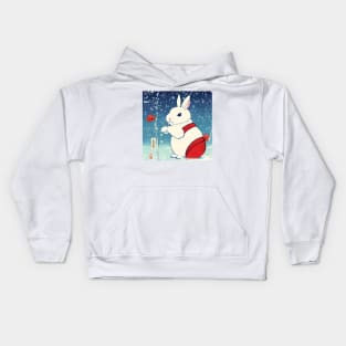 Red Christmas American Bunny Chilling in Winter Season Kids Hoodie